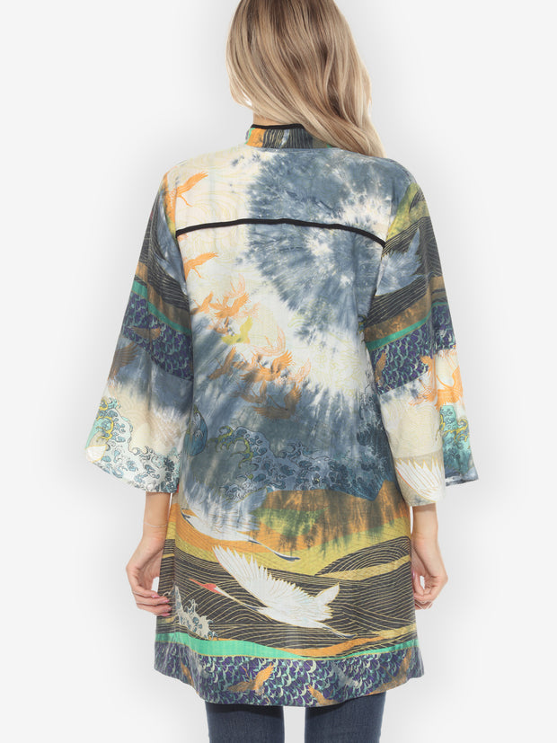 Crane Flying Sky Blue Tie Dye Jacket - M