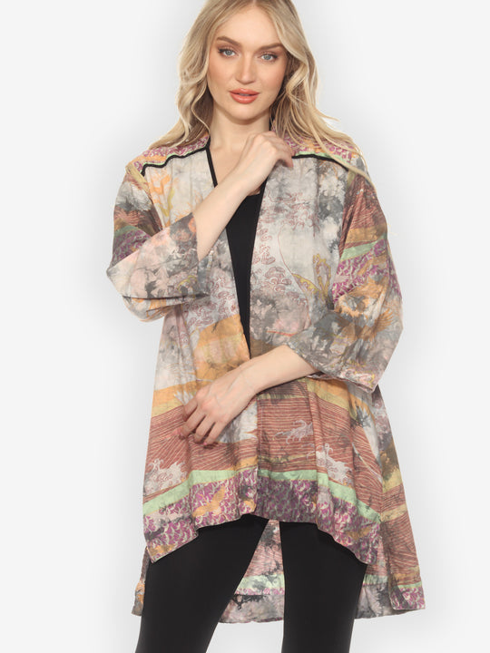 Crane Flying Sky Grey Tie Dye Dynasty Jacket -L