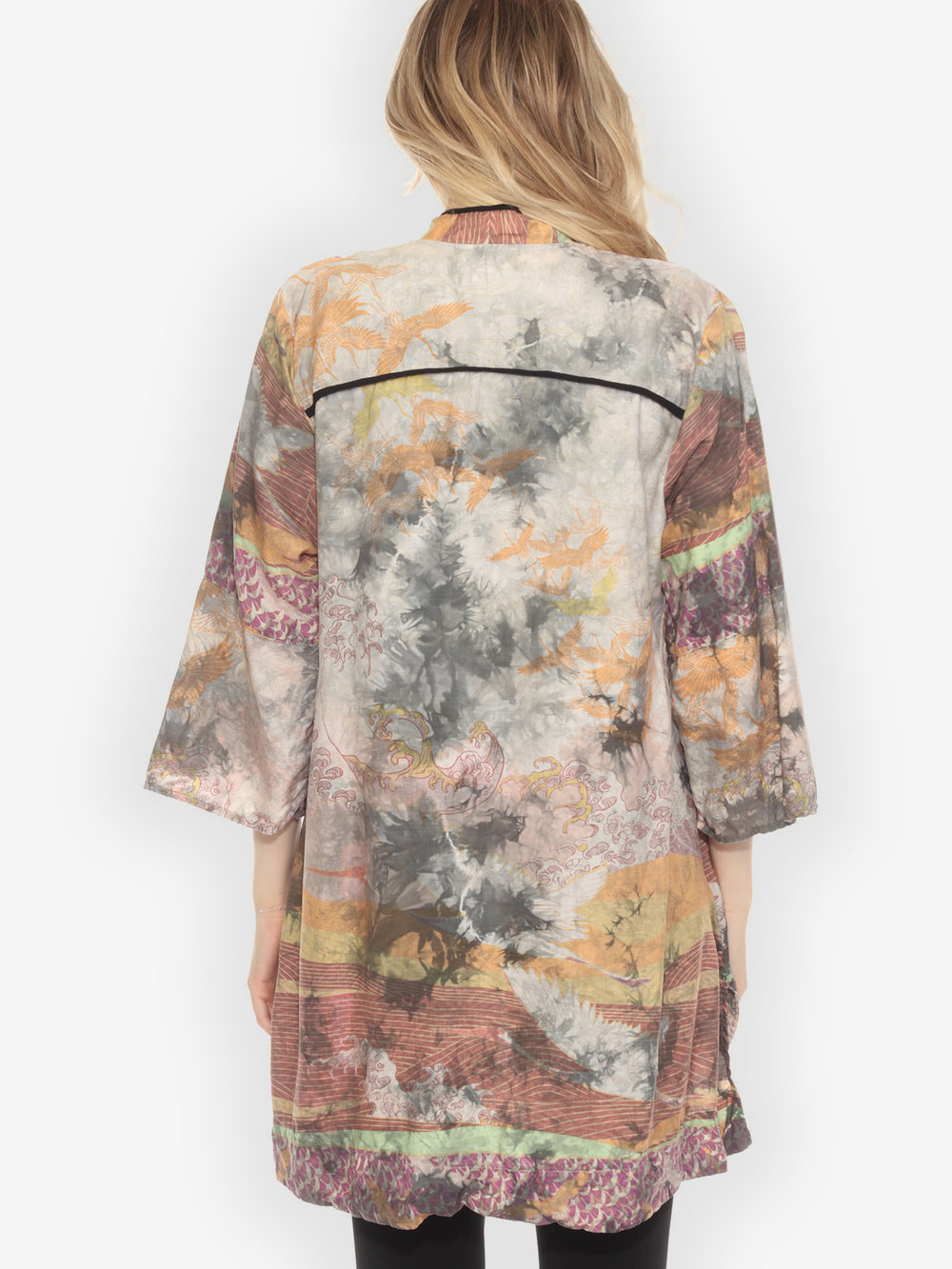 Crane Flying Sky Grey Tie Dye Dynasty Jacket -L