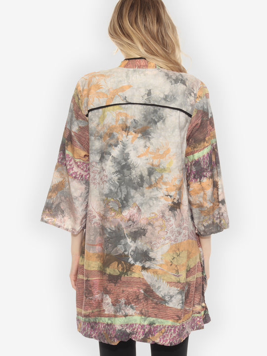 Crane Flying Sky Grey Tie Dye Dynasty Jacket -L
