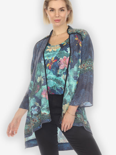 Dragonfly Lotus Turquoise Open Front Jacket