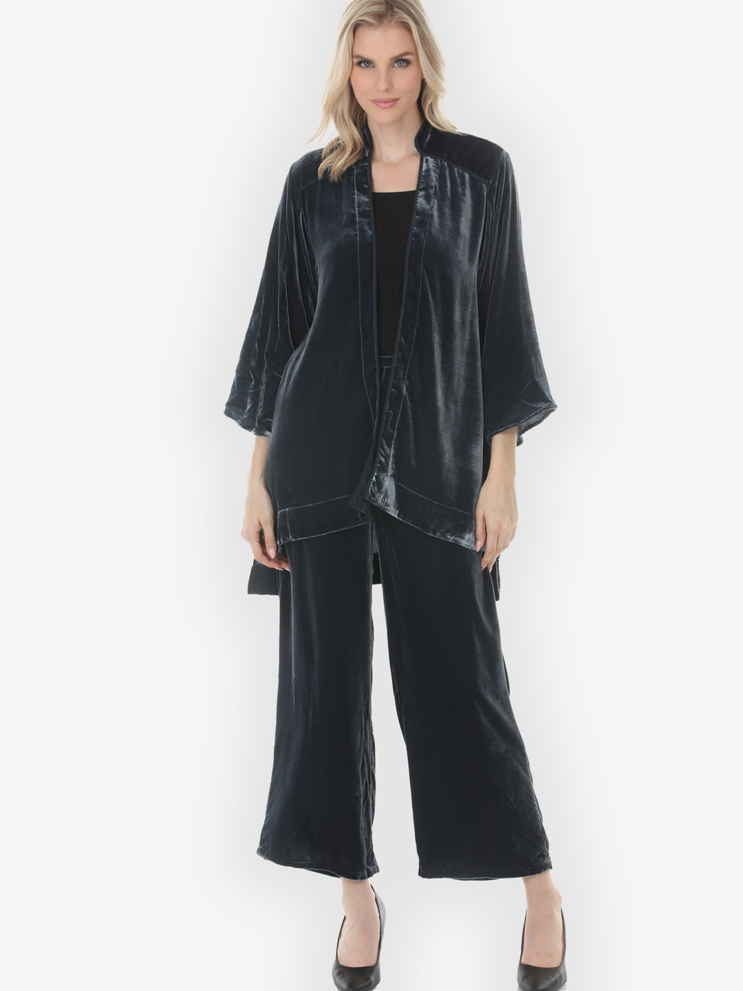 Silk Blend Velvet in Steel Blue Kimono