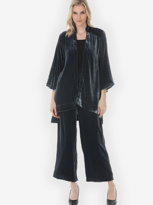 Silk Blend Velvet in Steel Blue Kimono