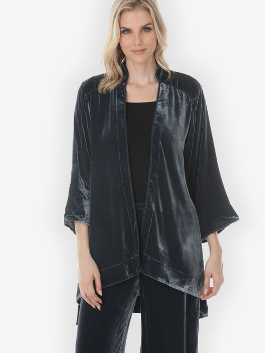 Silk Blend Velvet in Steel Blue Kimono