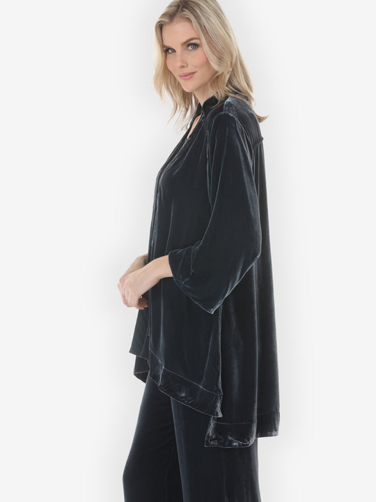 Silk Blend Velvet in Steel Blue Kimono