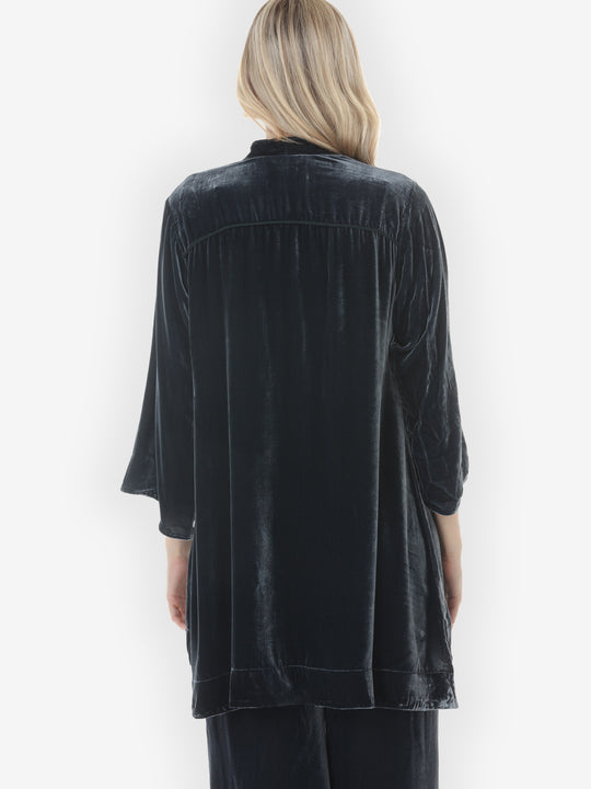 Silk Blend Velvet in Steel Blue Kimono