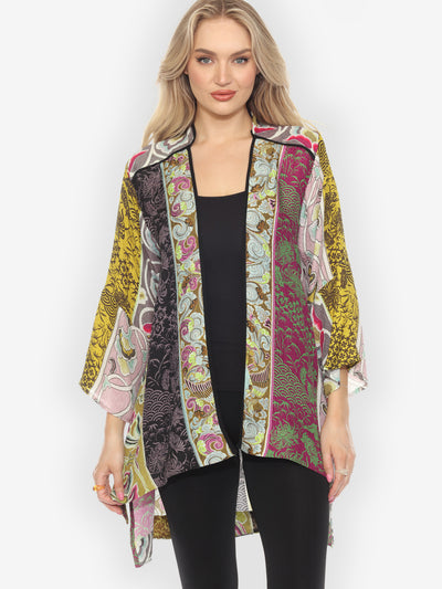 Zen Patchwork Stripe Gold Silk Jacket - M