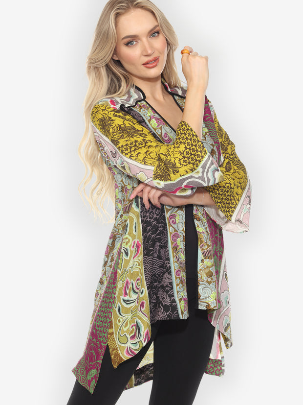 Zen Patchwork Stripe Gold Silk Jacket - M