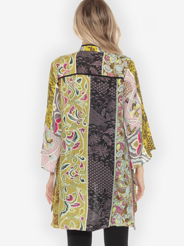 Zen Patchwork Stripe Gold Silk Jacket - M