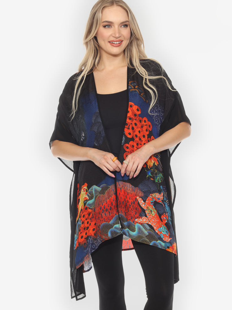 Royal Koi Pond Silk Mini Kimono Jacket - M