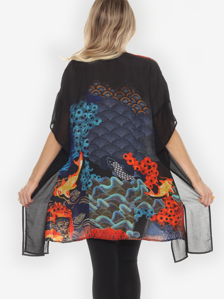 Royal Koi Pond Silk Mini Kimono Jacket - M
