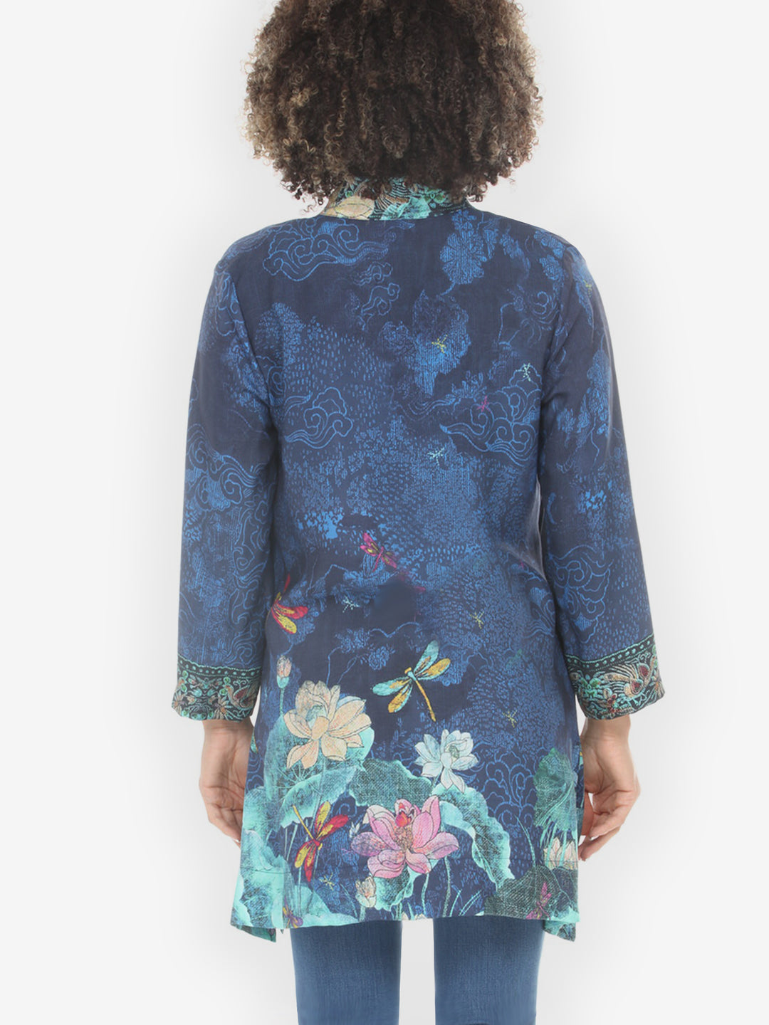 Dragonfly Lotus in Turquoise Kimono Jacket - M
