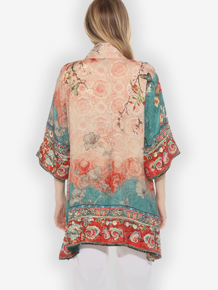 Butterfly Cherry Blossom Flowers Silk Kimono