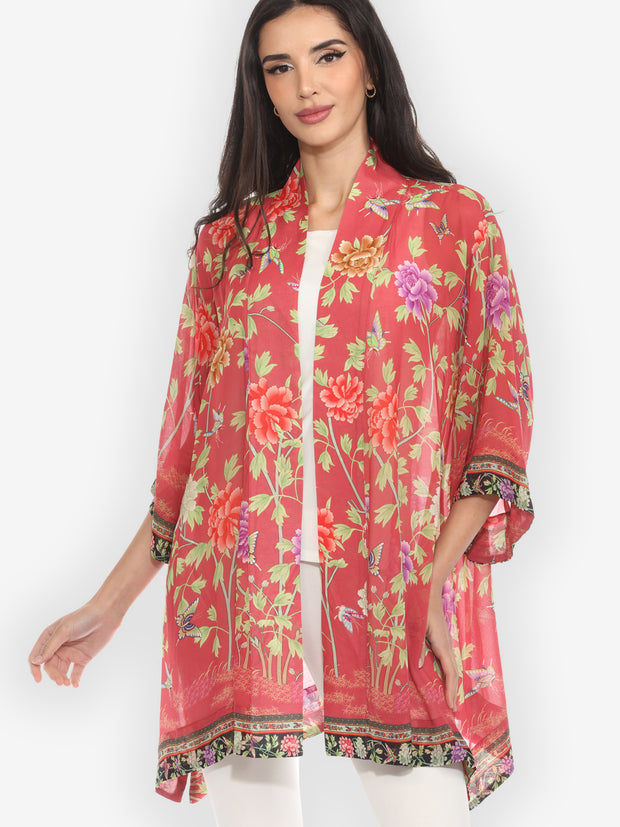 Border Floral Butterflies Kimono Jacket