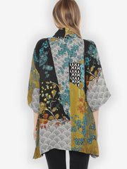 Bohemian Mixed Art in Black Silk Kimono Jacket