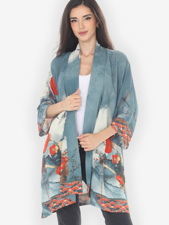 Dragonfly &amp; Mountain Art Kimono Jacket