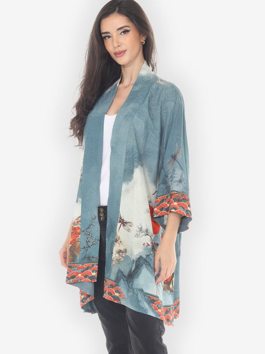 Dragonfly &amp; Mountain Art Kimono Jacket
