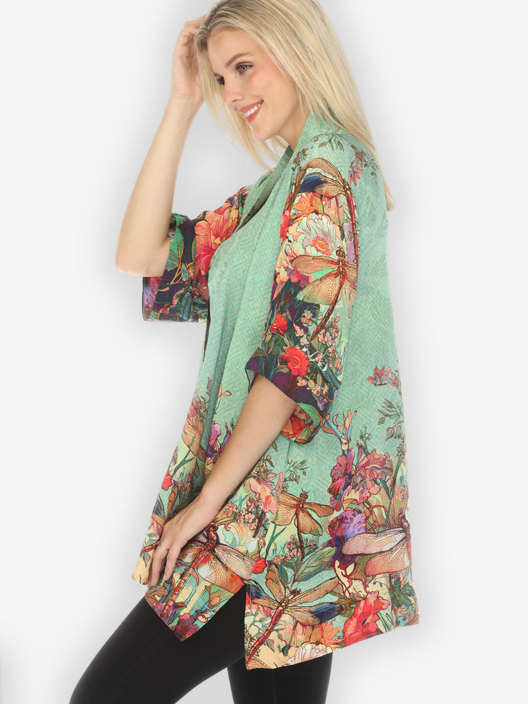 Colorful Dragonfly Floral Kimono Jacket