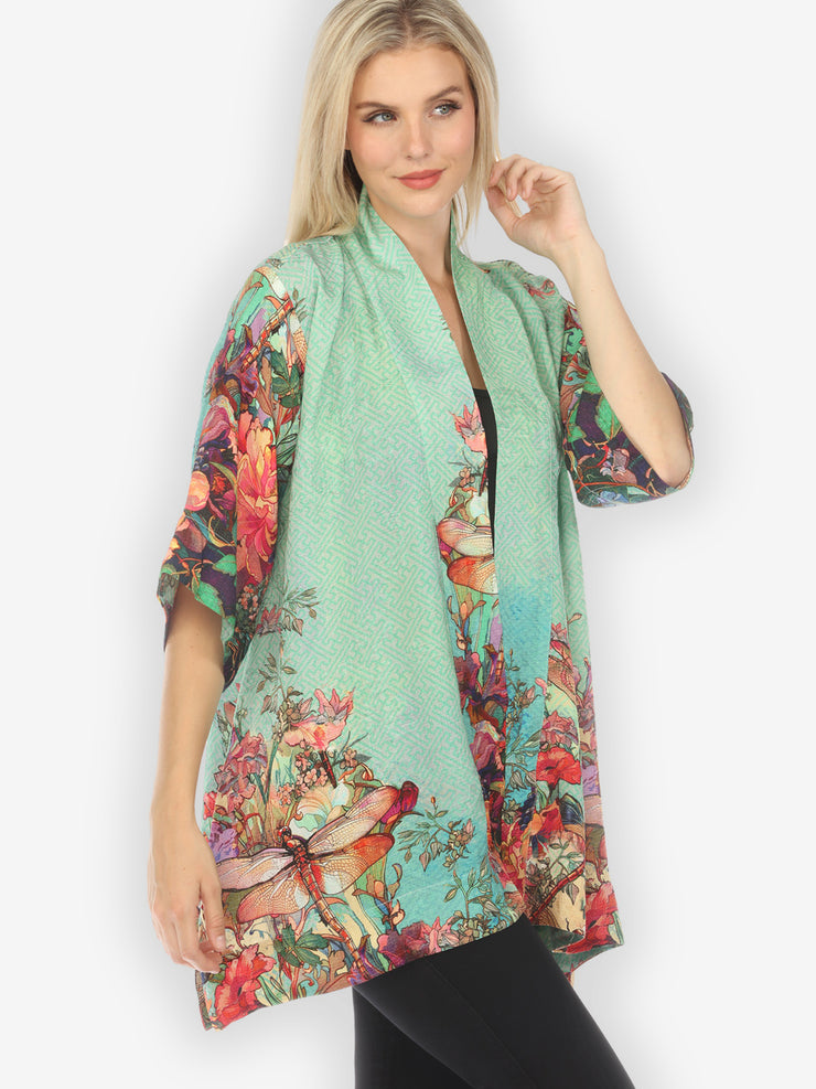 Colorful Dragonfly Floral Kimono Jacket