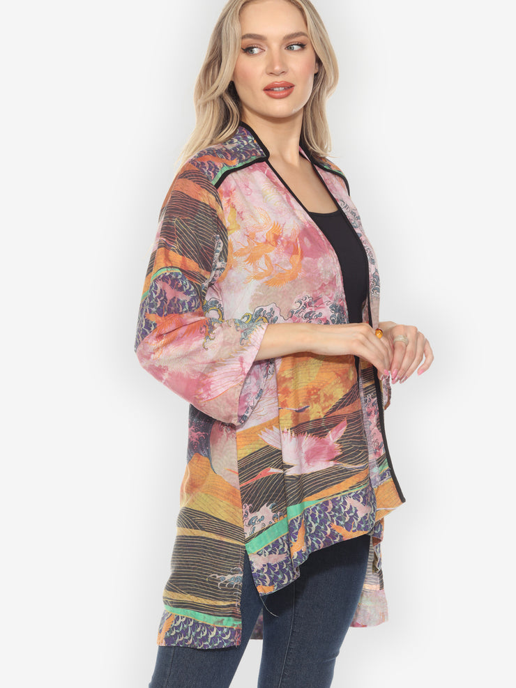 Crane Flying Sky Burgundy Tie Dye Dynasty Jacket