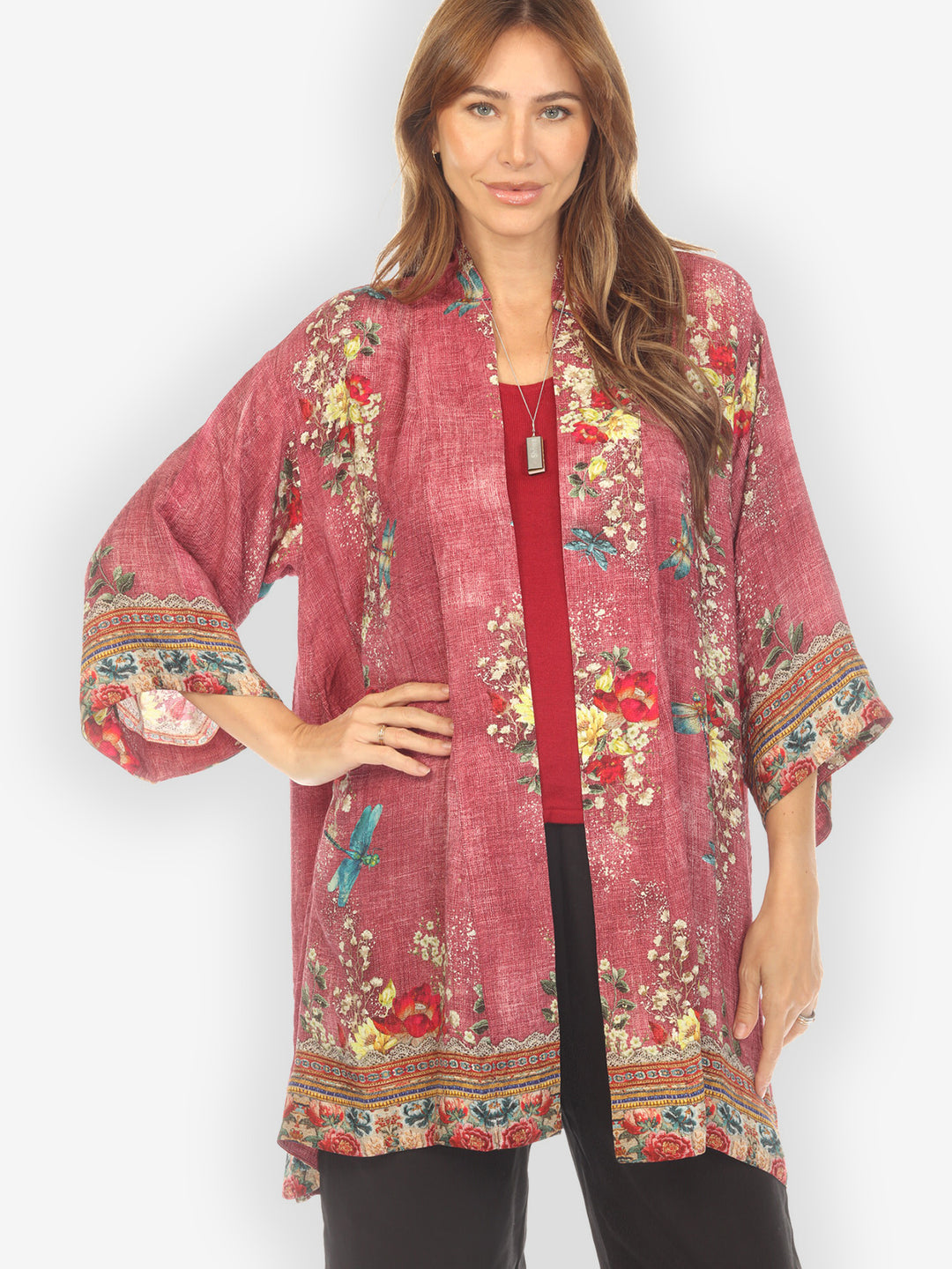 Dragonfly and Waterlilies Silk Kimono Jacket
