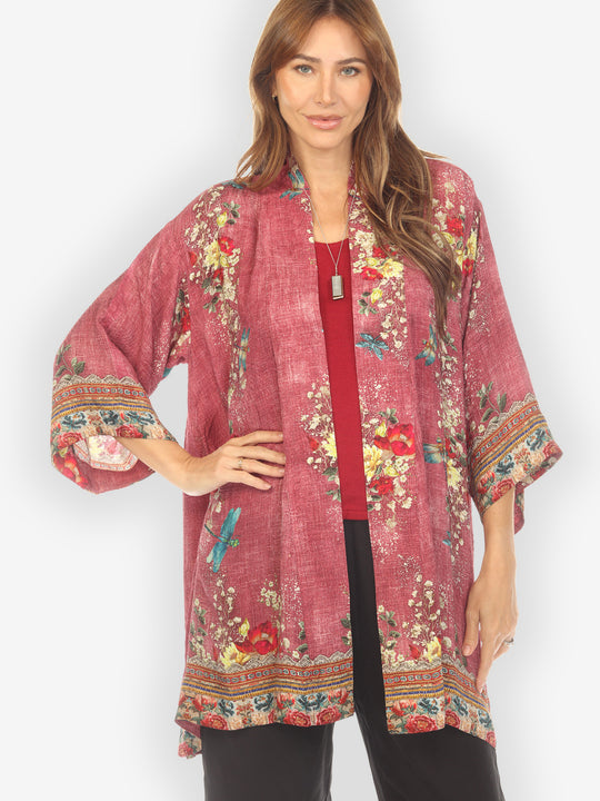 Dragonfly and Waterlilies Silk Kimono Jacket