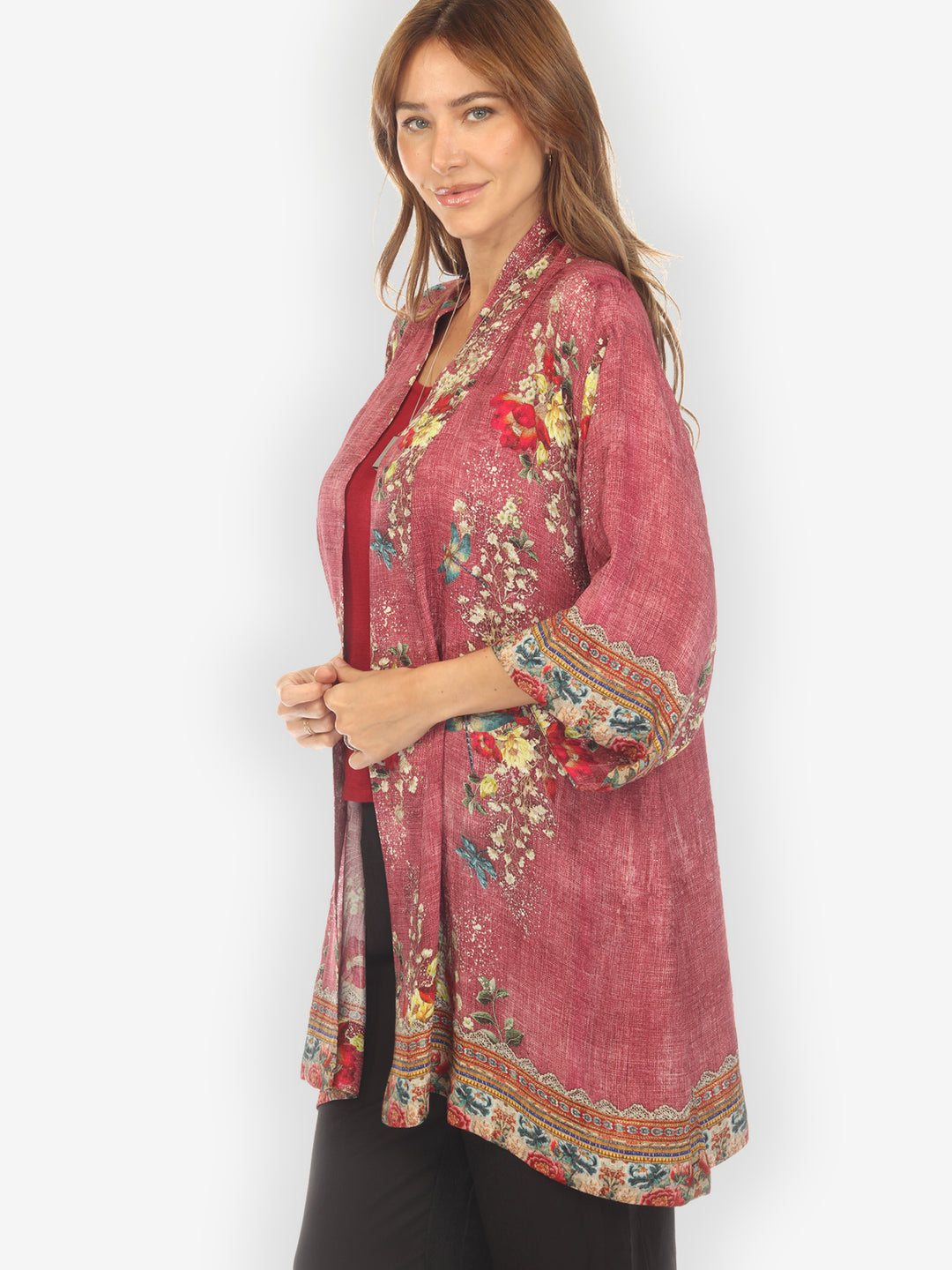 Dragonfly and Waterlilies Silk Kimono Jacket
