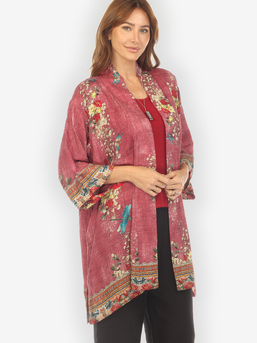 Dragonfly and Waterlilies Silk Kimono Jacket