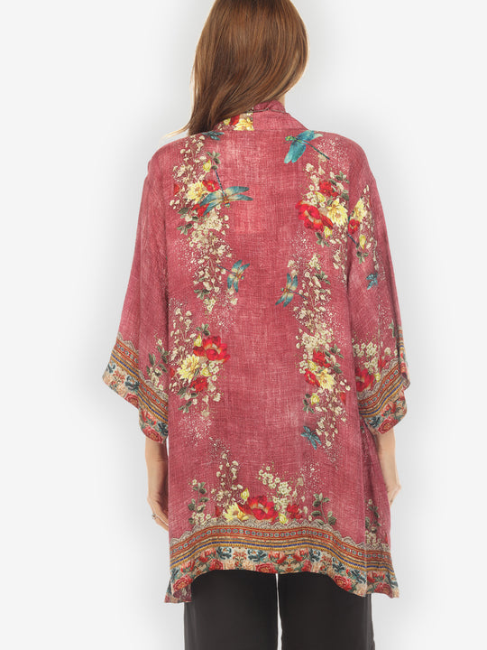 Dragonfly and Waterlilies Silk Kimono Jacket