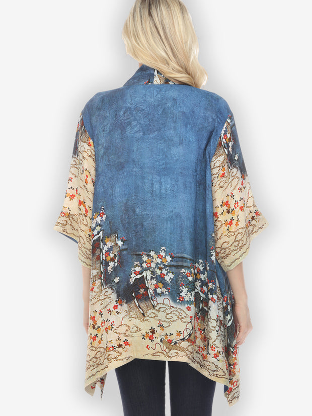 Edo Art Indigo Silk Blend Kimono Jacket