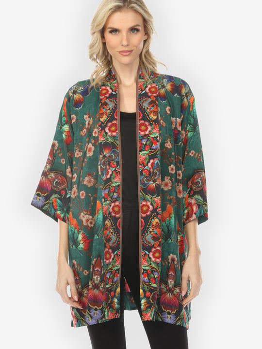 Embroidery Butterflies Blossom Silk Kimono Jacket