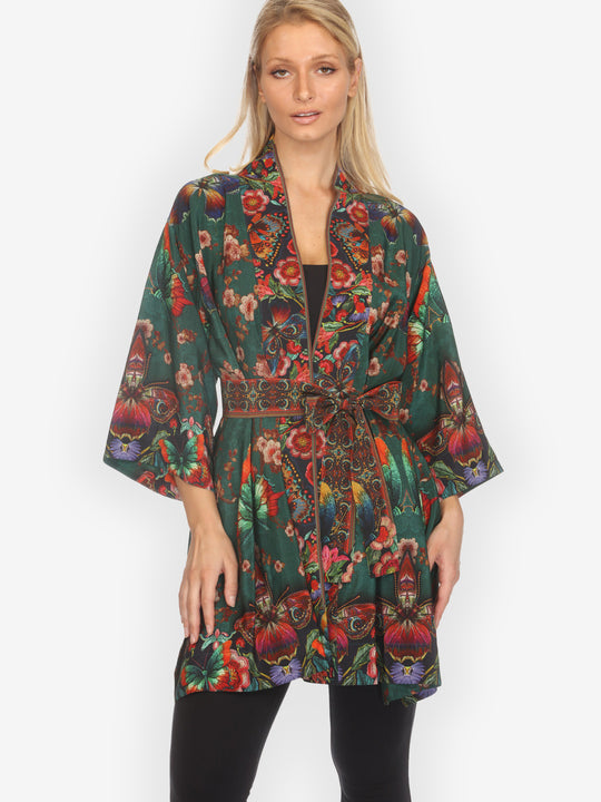 Embroidery Butterflies Blossom Silk Kimono Jacket