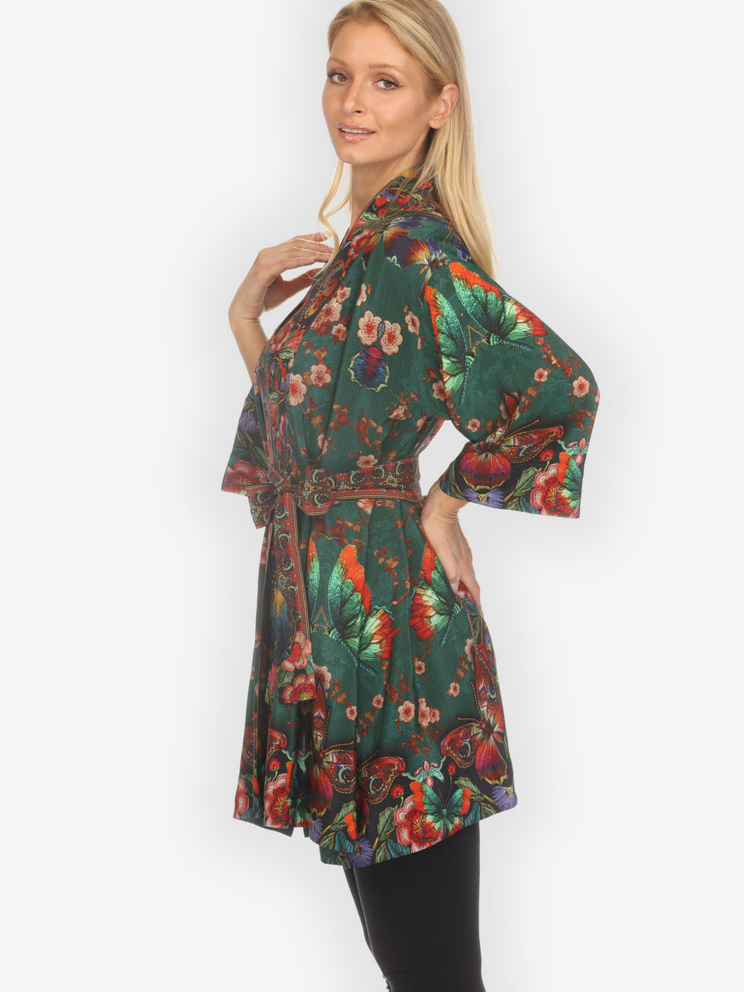 Embroidery Butterflies Blossom Silk Kimono Jacket