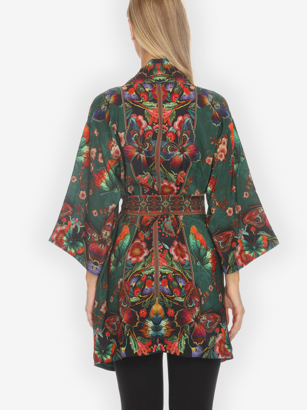 Embroidery Butterflies Blossom Silk Kimono Jacket