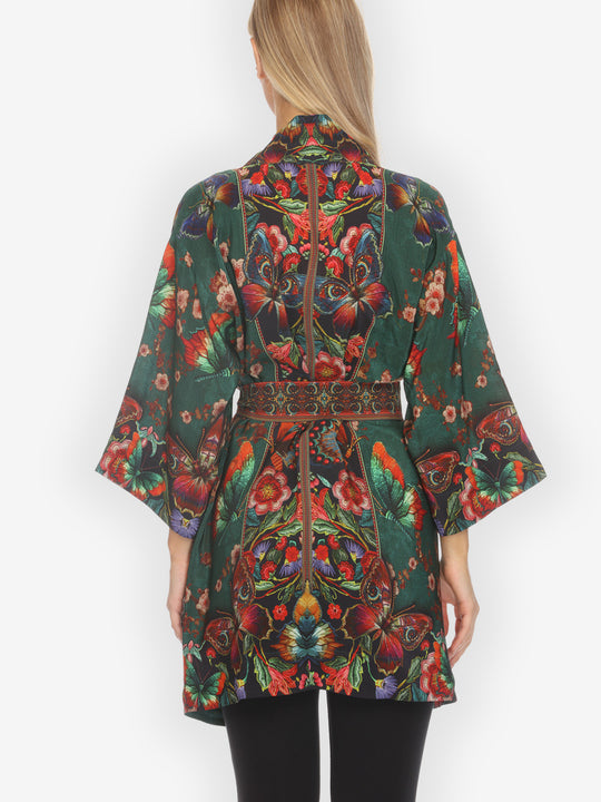 Embroidery Butterflies Blossom Silk Kimono Jacket