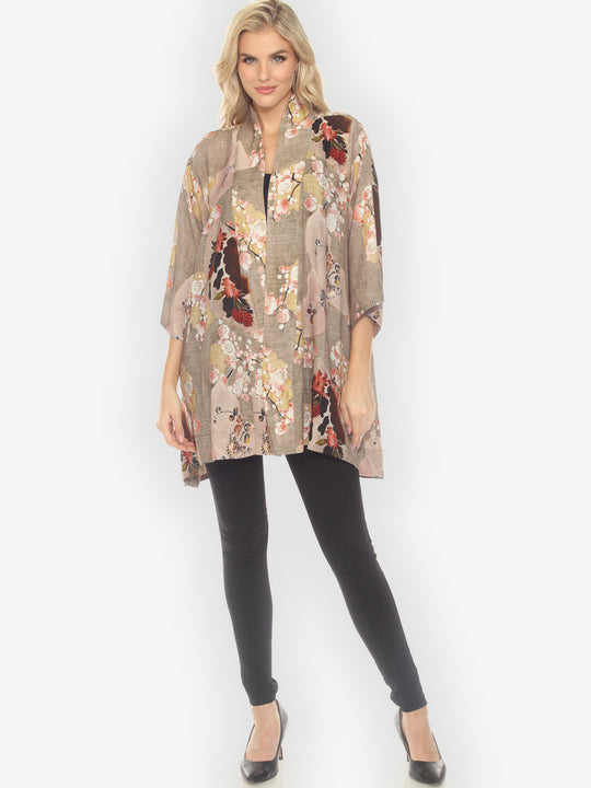Fans Cherry Blossom Silk Blend Kimono Jacket