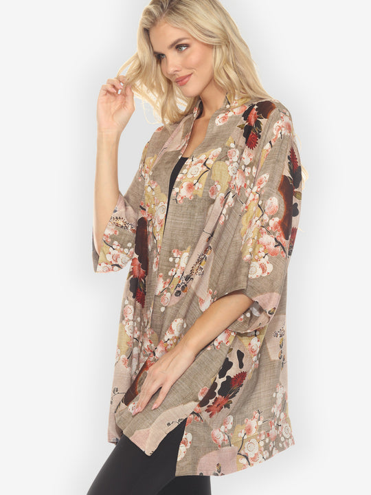 Fans Cherry Blossom Silk Blend Kimono Jacket
