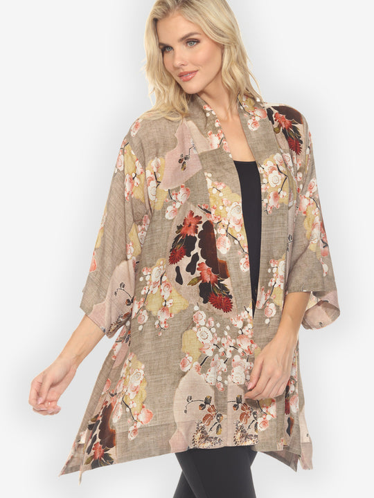 Fans Cherry Blossom Silk Blend Kimono Jacket