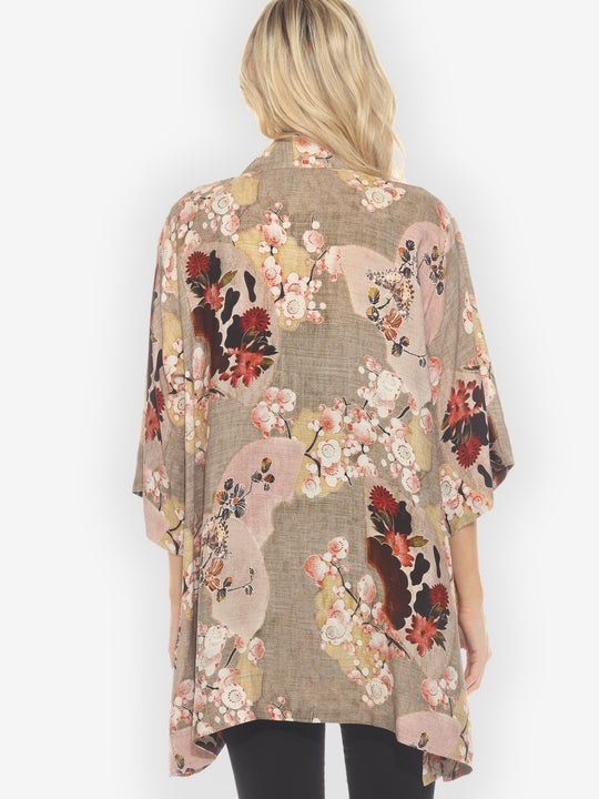 Fans Cherry Blossom Silk Blend Kimono Jacket