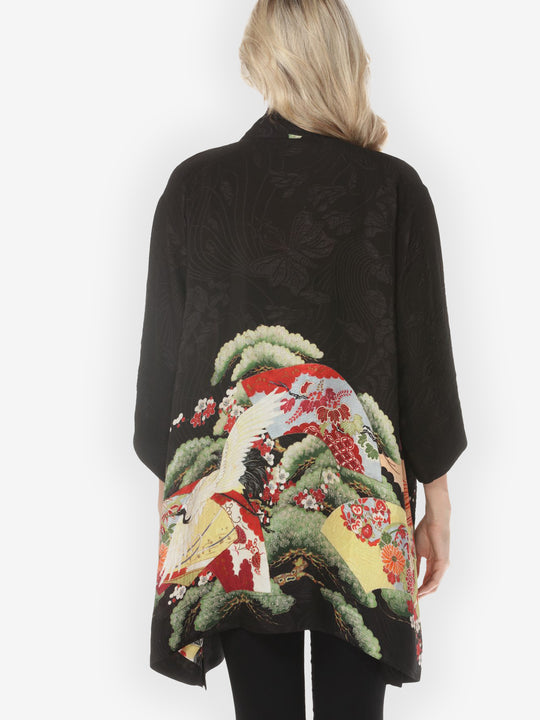 Fans Cranes Pines Silk Kimono Jacket