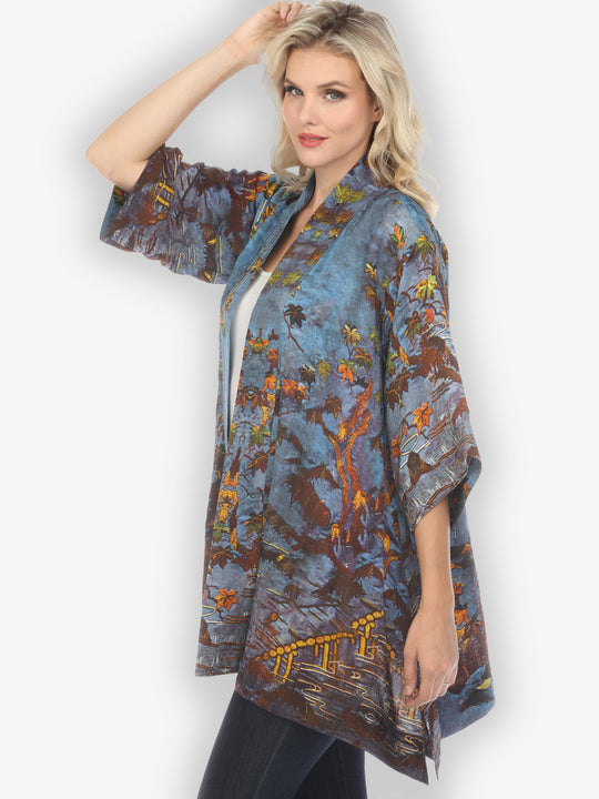 Flowers Over Water Silk Blend Kimono Jacket