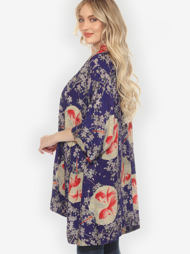 Goldfish and Blossom Silk Kimono Jacket