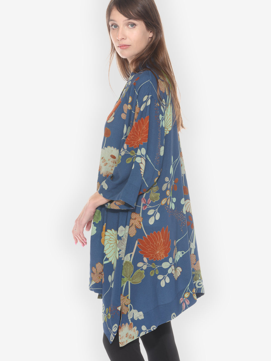 Garden in Blue Silk Blend Kimono Jacket