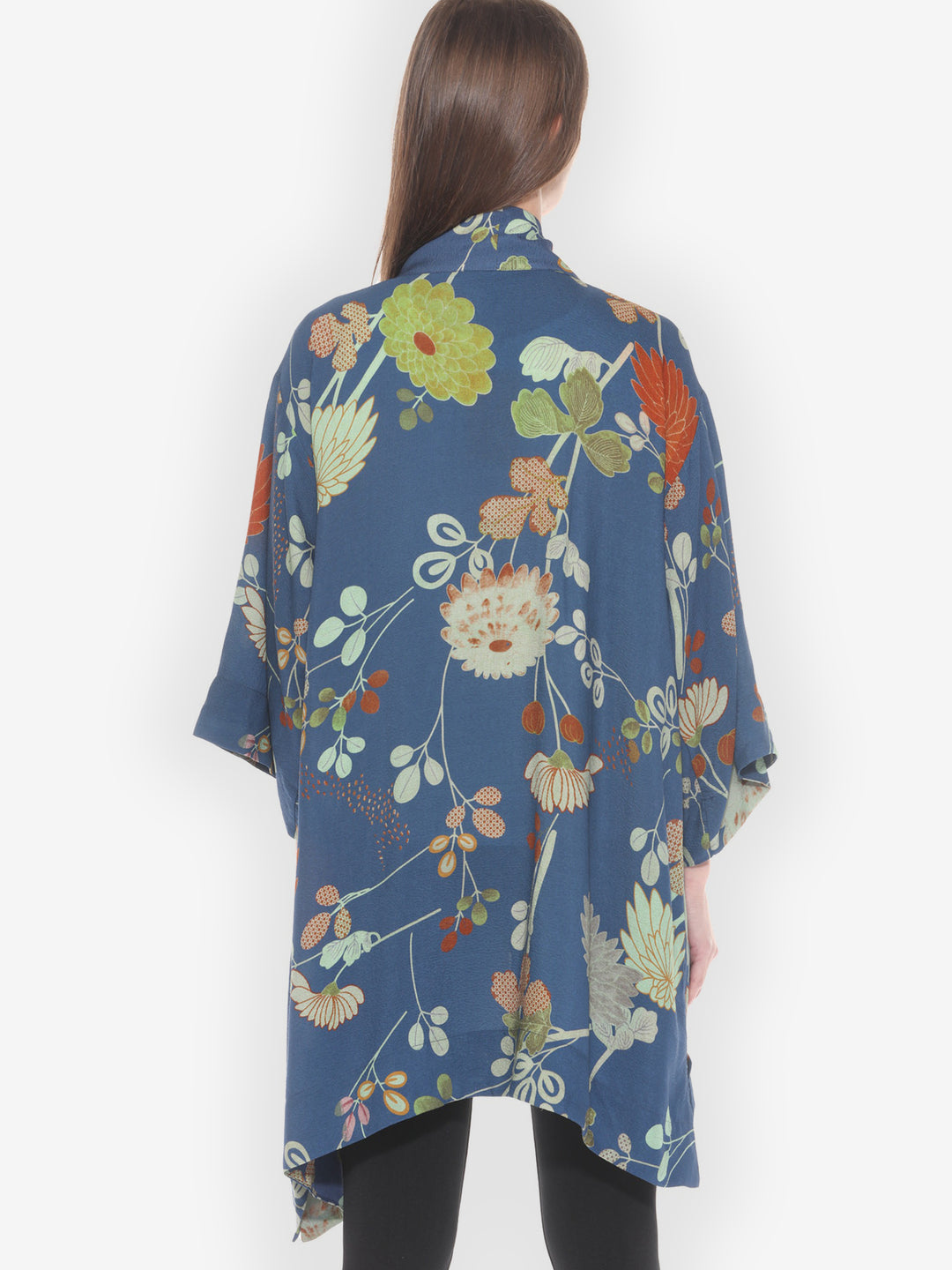 Garden in Blue Silk Blend Kimono Jacket