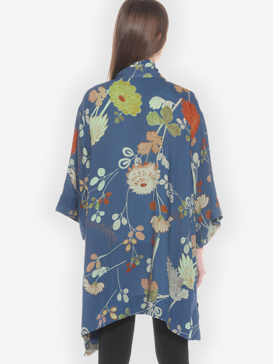 Garden in Blue Silk Blend Kimono Jacket