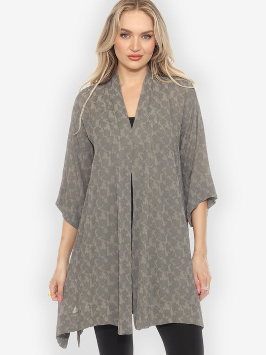 Gray Jacquard Kimono Jacket - S