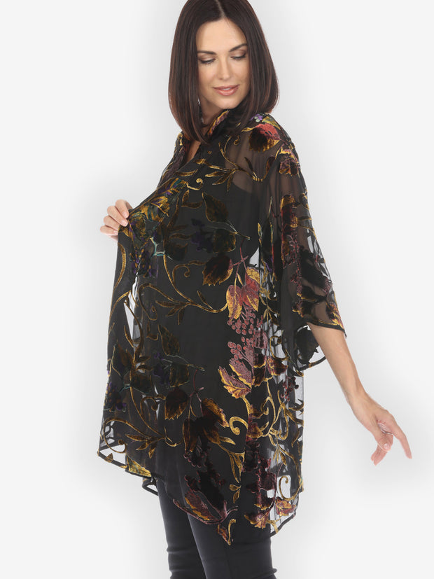 Gold Leaf and Flower Velvet KImono Jacket