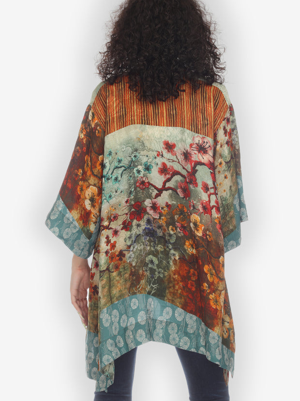 Joy Bloom Border Silk Kimono Top