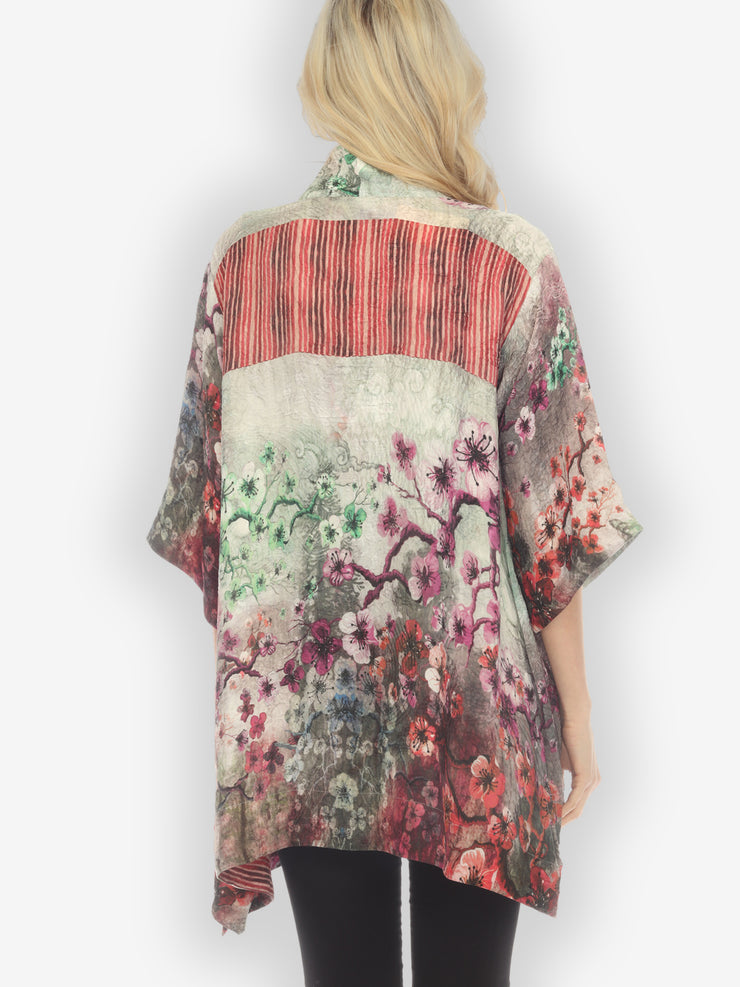 Joy Bloom Border Silk Kimono Jacket