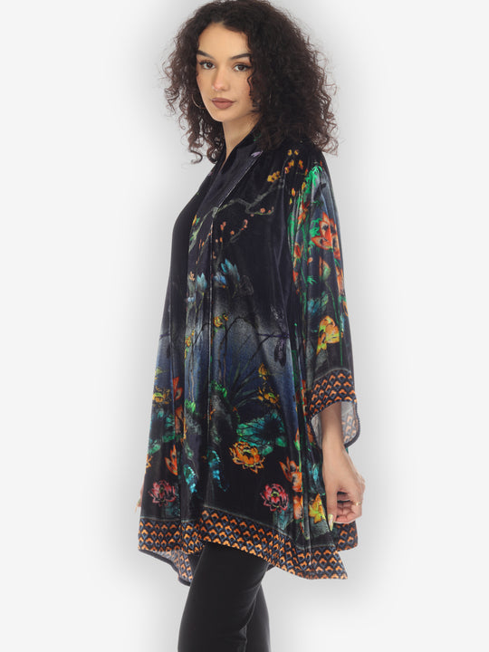 Lotus with Dragonfly Navy Velvet Kimono